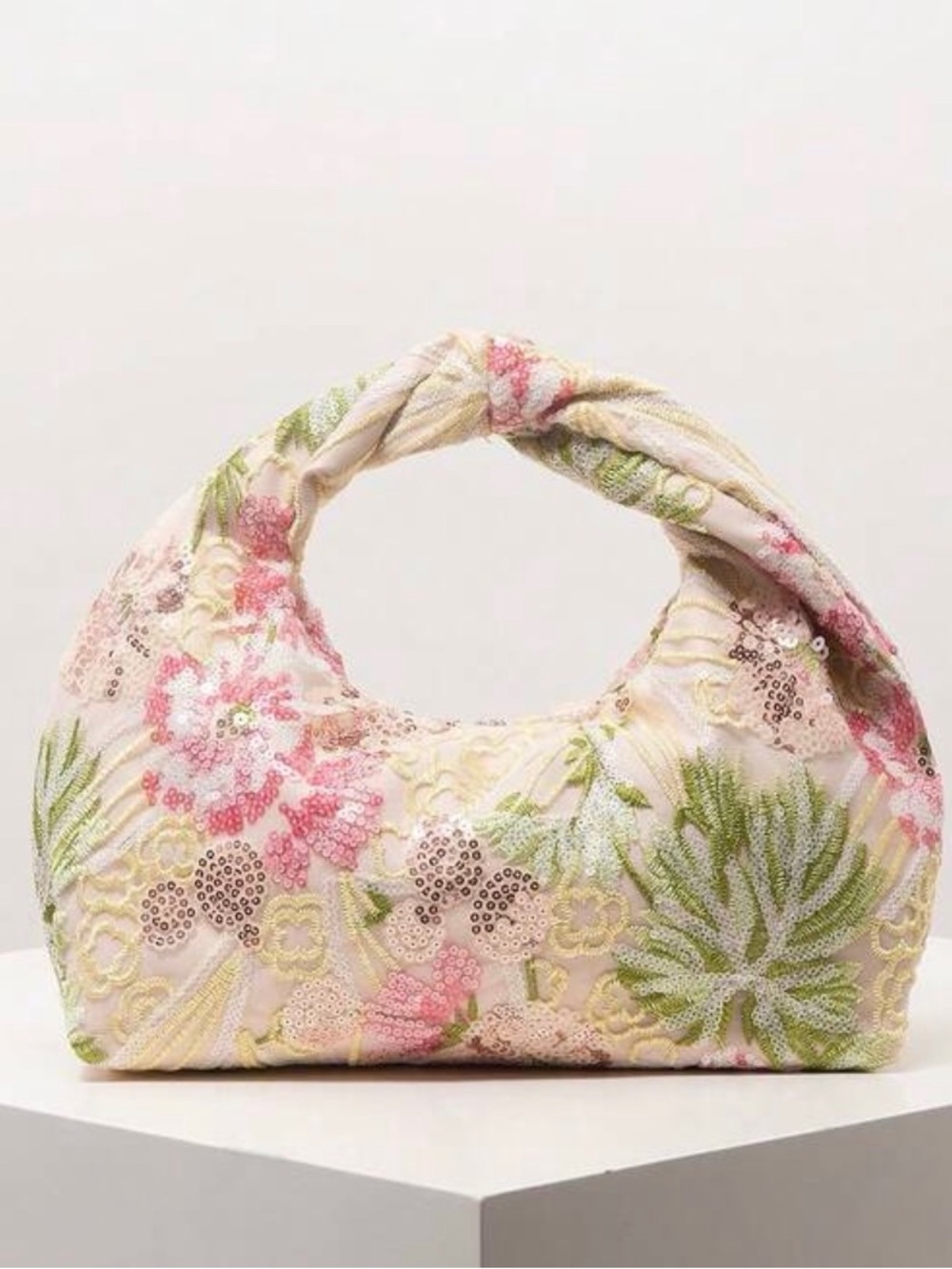 NEW Floral Sequin Twist Handle Hobo Shoulder Bag